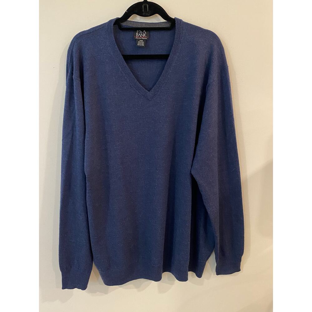 Jos. A. Bank Men's Sweater 3XB V-Neck Blue 100% Italian Merino Wool Pullover